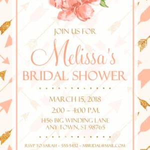Peach Floral and Arrows Wedding Shower Invite