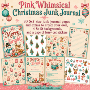 Pink Whimsical Christmas Junk Journal Printable, Digital Download, Instant Download PDF